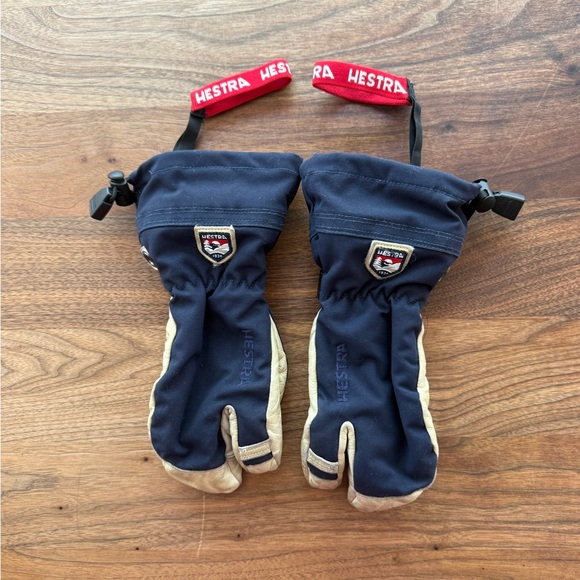 Hestra Other - Hestra’s Heli Ski 3 Finger Gloves Kids size 6 - Navy and Tan Goat Leather